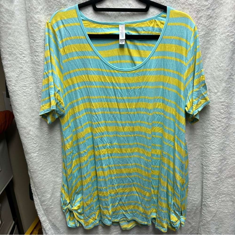 LuLaRoe perfect tee shirt yellow and blue stripes XL